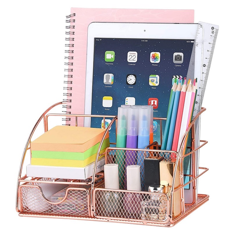 2. LUXE Rose Gold Metal Desk Organizer for tabletop
