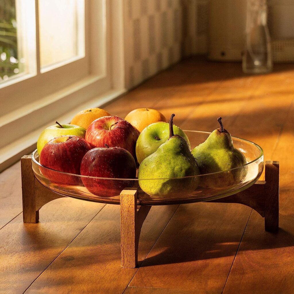 Ellementry Glass Solid Bowl with Wooden Stand