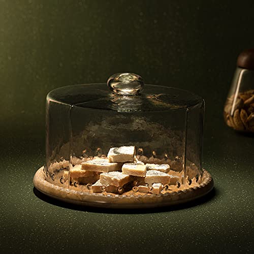 Ellementry Leaf Glass Cloche with Wooden Base